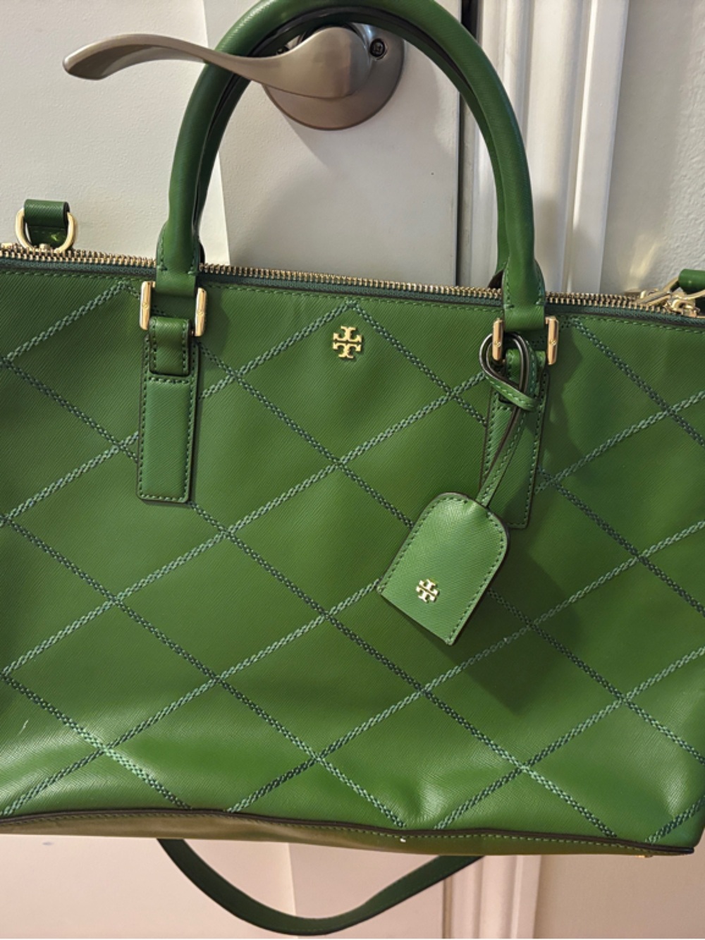 Tory Burch Bags - Tory Burch Green Wildstitch Satchel with Gold Hardware